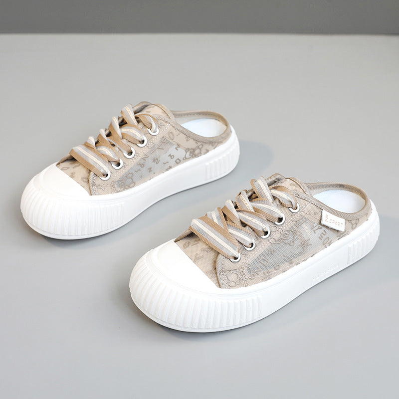 Damen Slip-On Sneakers mit atmungsaktiver Mesh-Oberfläche und elastischen Schnürsenkeln EB