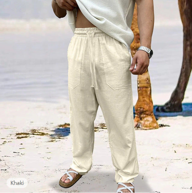 Herren nan lässige Leinen-Joggerhose mit elastischem Tunnelzug, aufgesetzten Taschen und konischer Silhouette EB