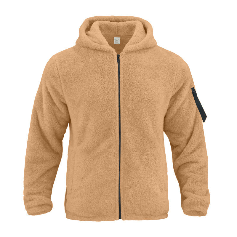 Herren nan wattierte Sherpa-Fleece-Kapuzenjacke mit durchgehendem Reißverschluss, elastischem Saum und Ärmel-Reißverschlusstasche EB