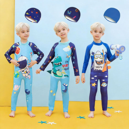 Jungen UV-Schutz Schwimmanzug mit langen Ärmeln und süßem Dinosaurier-Motiv EB