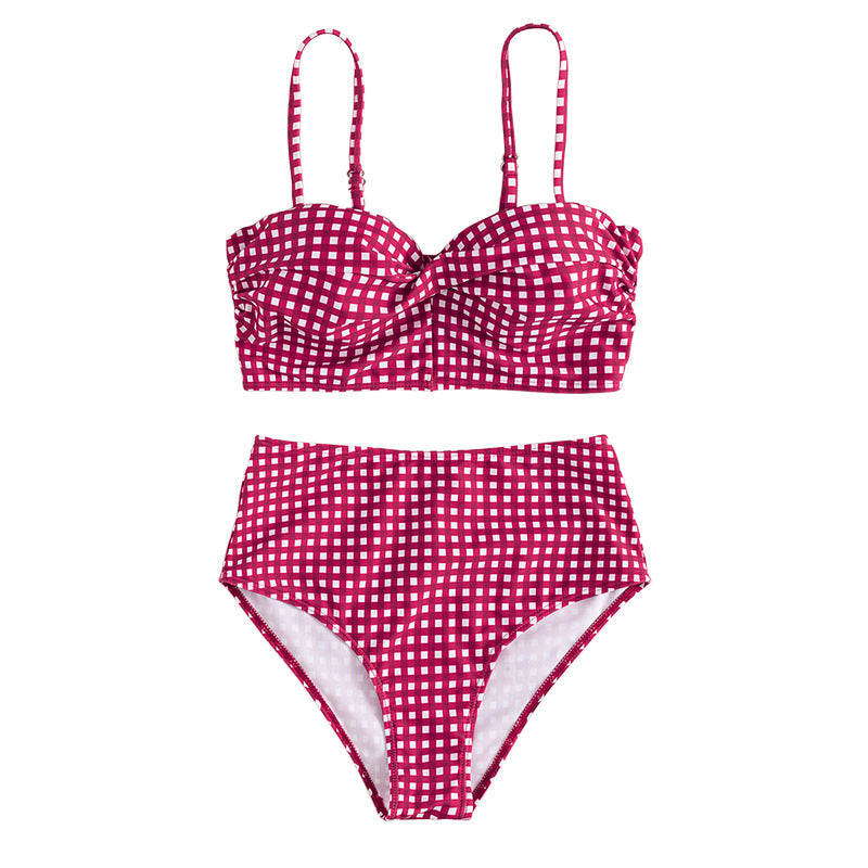 Damen Hoch taillierter Bikini mit Karomuster EB