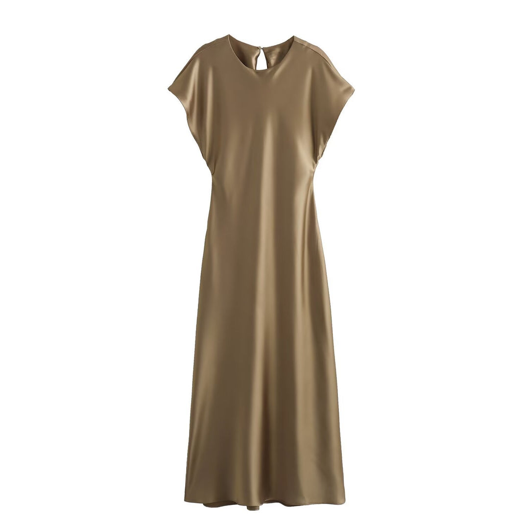 Damen elegantes Maxikleid mit fließendem Schnitt und modernem V-Ausschnitt EB