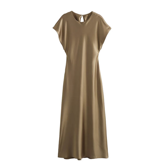 Damen elegantes Maxikleid mit fließendem Schnitt und modernem V-Ausschnitt EB