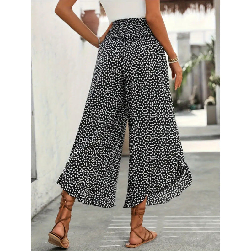 Damen Freizeithose mit weitem Bein und modernem Polka-Dot-Muster EB