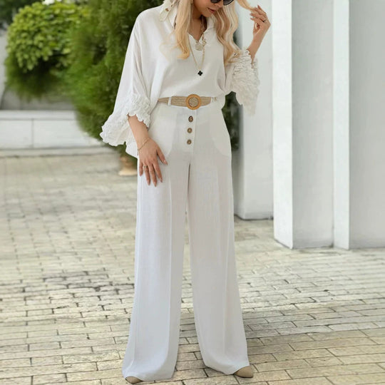 Damen Hochtaillierte Palazzo-Hose mit Knopfblende und Eingrifftaschen EB