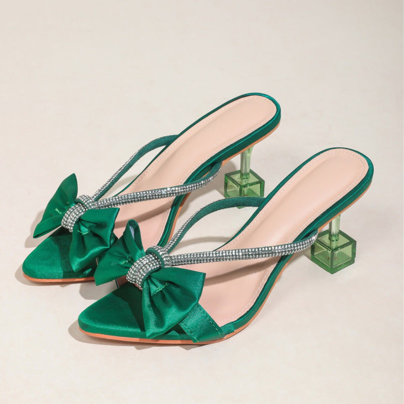 Damen Glamouröse Slingback-Sandalen mit funkelndem Strass und dekorativen Schleifen EB