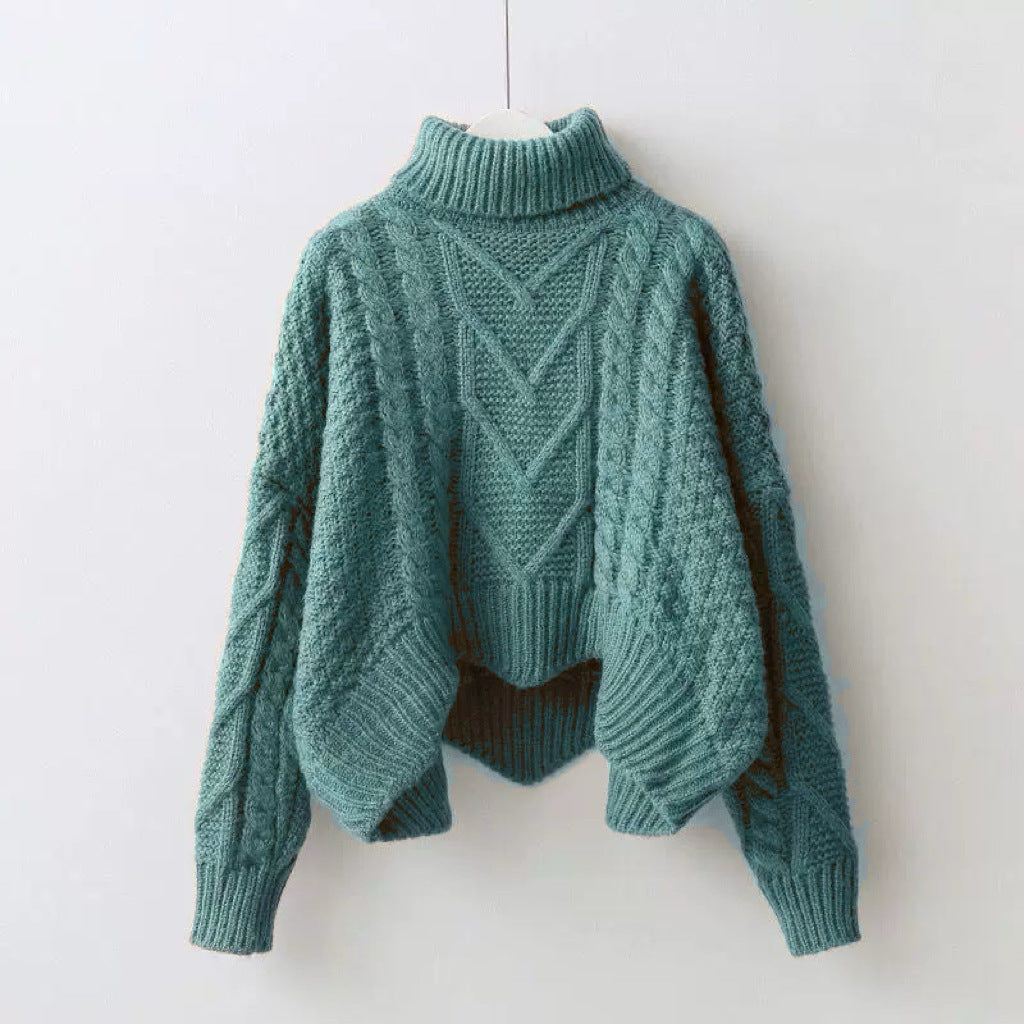 Damen Großer Pullover mit Hohem Kragen und Strickmuster EB
