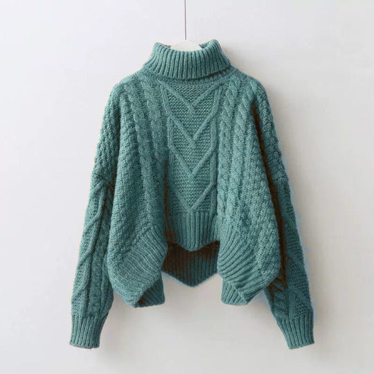 Damen Großer Pullover mit Hohem Kragen und Strickmuster EB