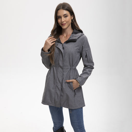Damen nan funktionaler Softshell-Parka mit Teddyfleece-Futter, Kapuze und Taillenzug EB