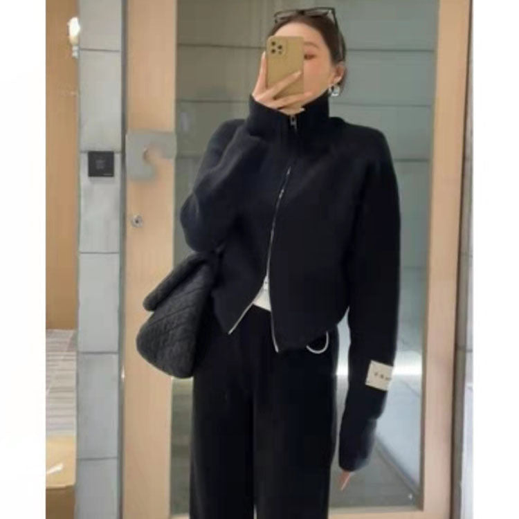 Damen Strickjacke mit hochwertigem Reißverschluss und Stehkragen EB