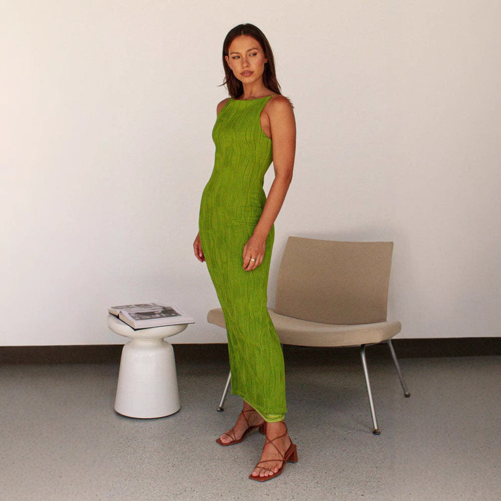 Damen Figurbetontes Langkleid mit schmalen Trägern und schickem Ripp-Design EB