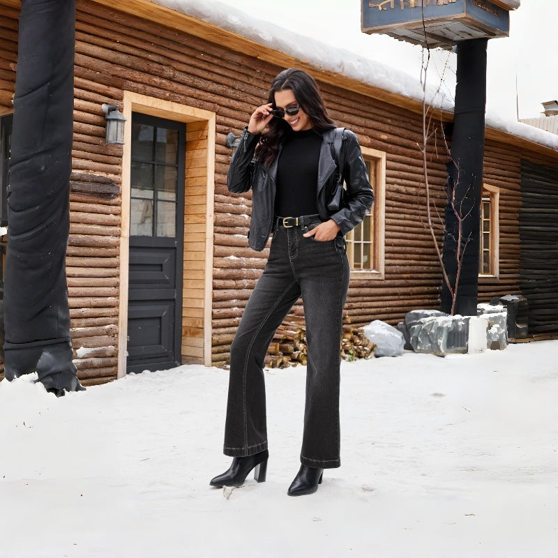 Damen High-Waist Jeans mit weitem Bein und schmaler Passform EB