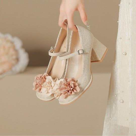 Damen elegante Abend-Schuhe mit blumiger Applikation EB