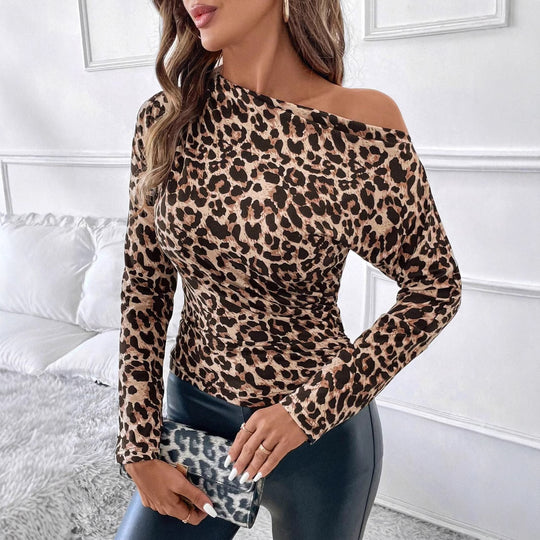 Damen Elegantes Langarm-Oberteil im Leopardenmuster EB