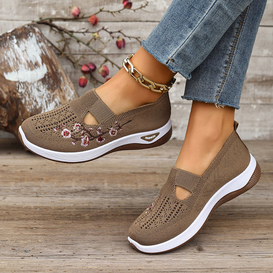 Damen Bequeme Slip-On Sneakers mit floralem Stickerei EB