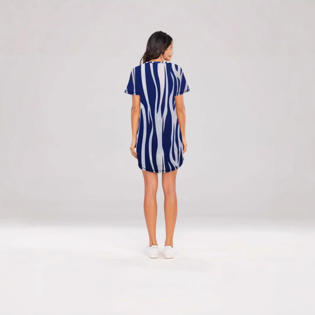 Damen Kurzarm Kleid mit auffälligem Streifenmuster und bequemem Schnitt EB