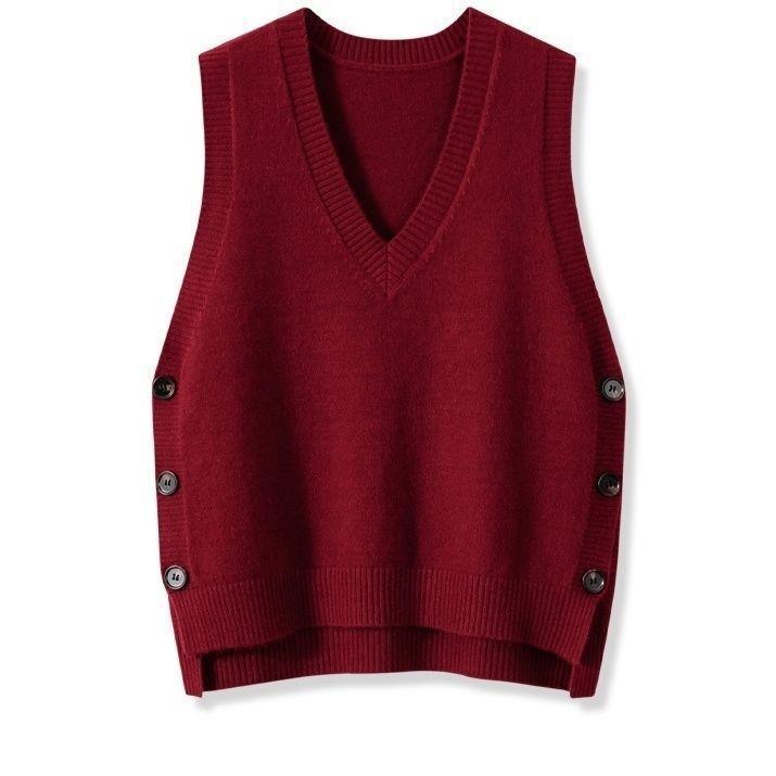 Damen Strickweste mit V-Ausschnitt und Knopfdetails EB