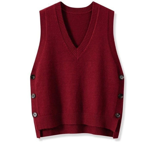 Damen Strickweste mit V-Ausschnitt und Knopfdetails EB