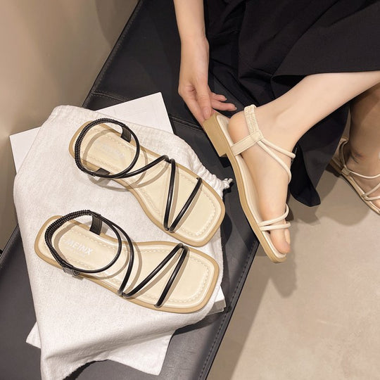 Damen Riemensandalen mit elegantem Raffung und komfortablem Fußbett EB