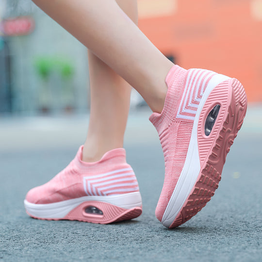 Damen nan gestrickter Schlupf-Walking-Sneaker mit anatomischer Pronationsstütze, Luftpolster-Zwischensohle und sockenähnlichem Schaft EB