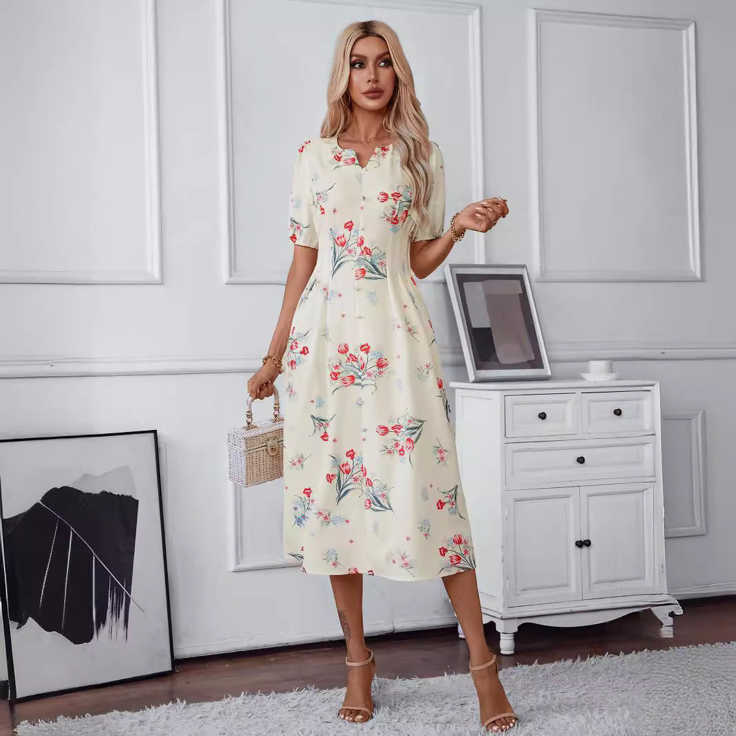 Damen Midi-Kleid mit floralen Akzenten EB