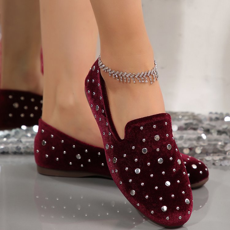 Damen Slip-On Mokassins mit funkelnder Strass-Applikation und eleganter Samtoberfläche EB