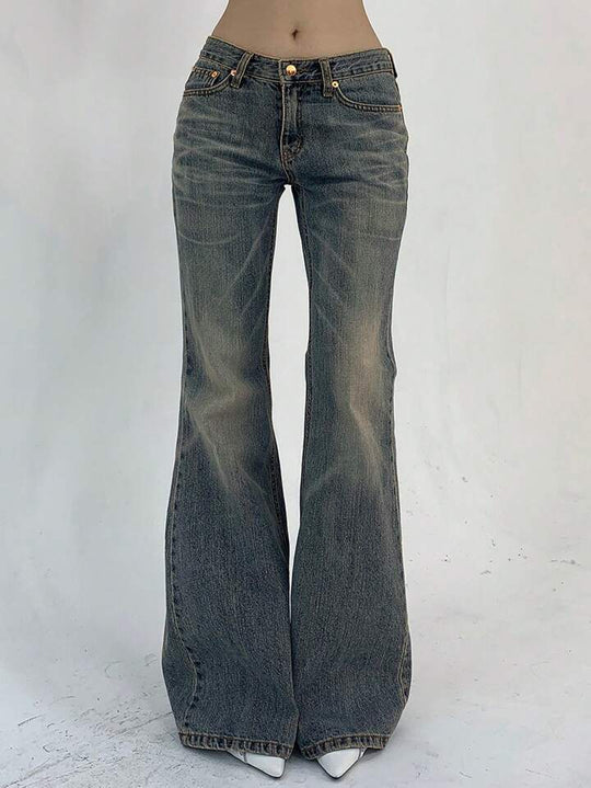 Damen Hochtaillierte Flared Jeans im Vintage-Look mit ausgestelltem Bein EB