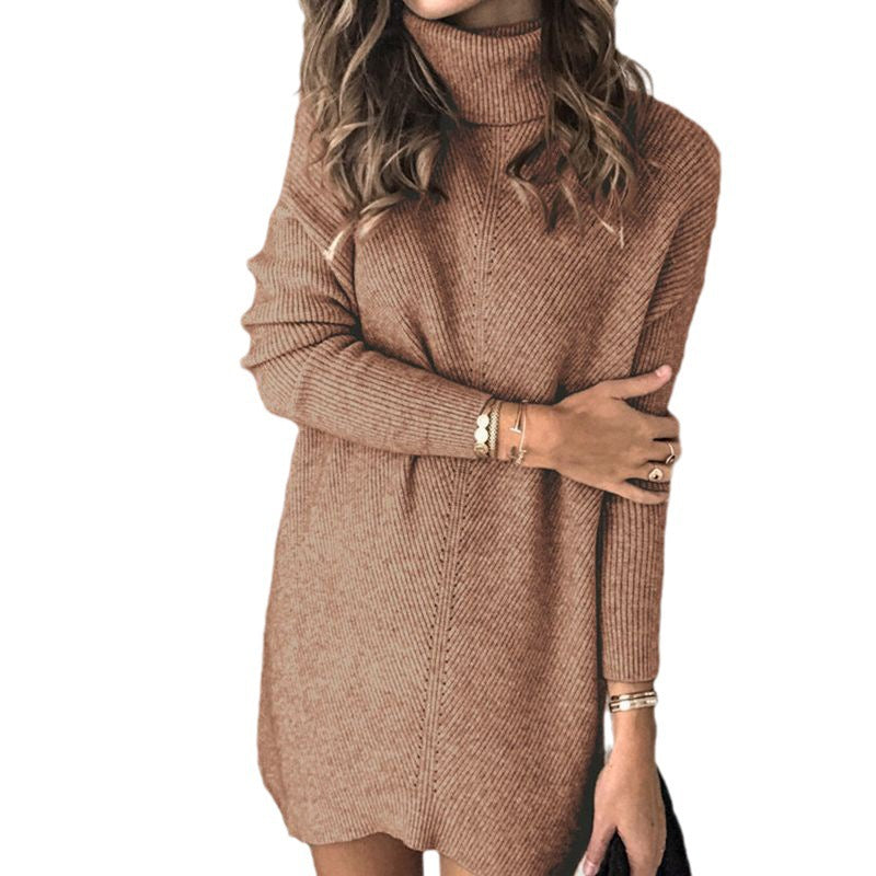 Damen Strickkleid mit hohem Kragen und strukturiertem Design EB