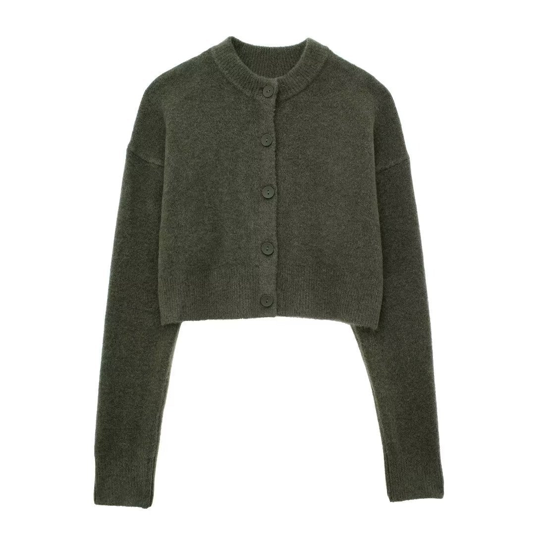 Damen Kurzpullover mit knopfbeschichtetem Design EB