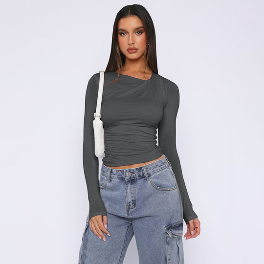 Damen Langarm-Rippoberteil mit asymmetrischem Ausschnitt EB