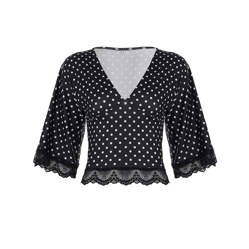 Damen Elegantes Blusenshirt mit Volantärmel und Spitzenabschluss EB