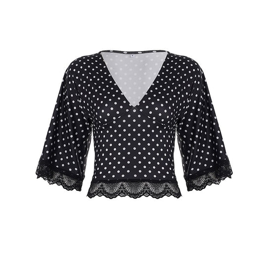 Damen Elegantes Blusenshirt mit Volantärmel und Spitzenabschluss EB