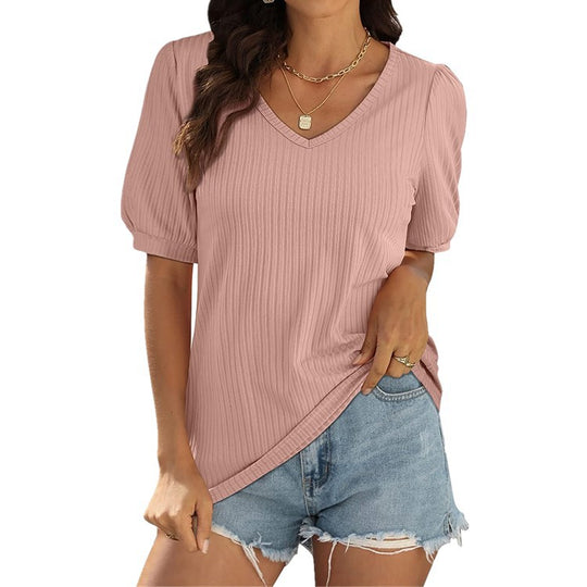 Damen Viskose-Bluse mit Rippenstruktur und Ballonärmel EB