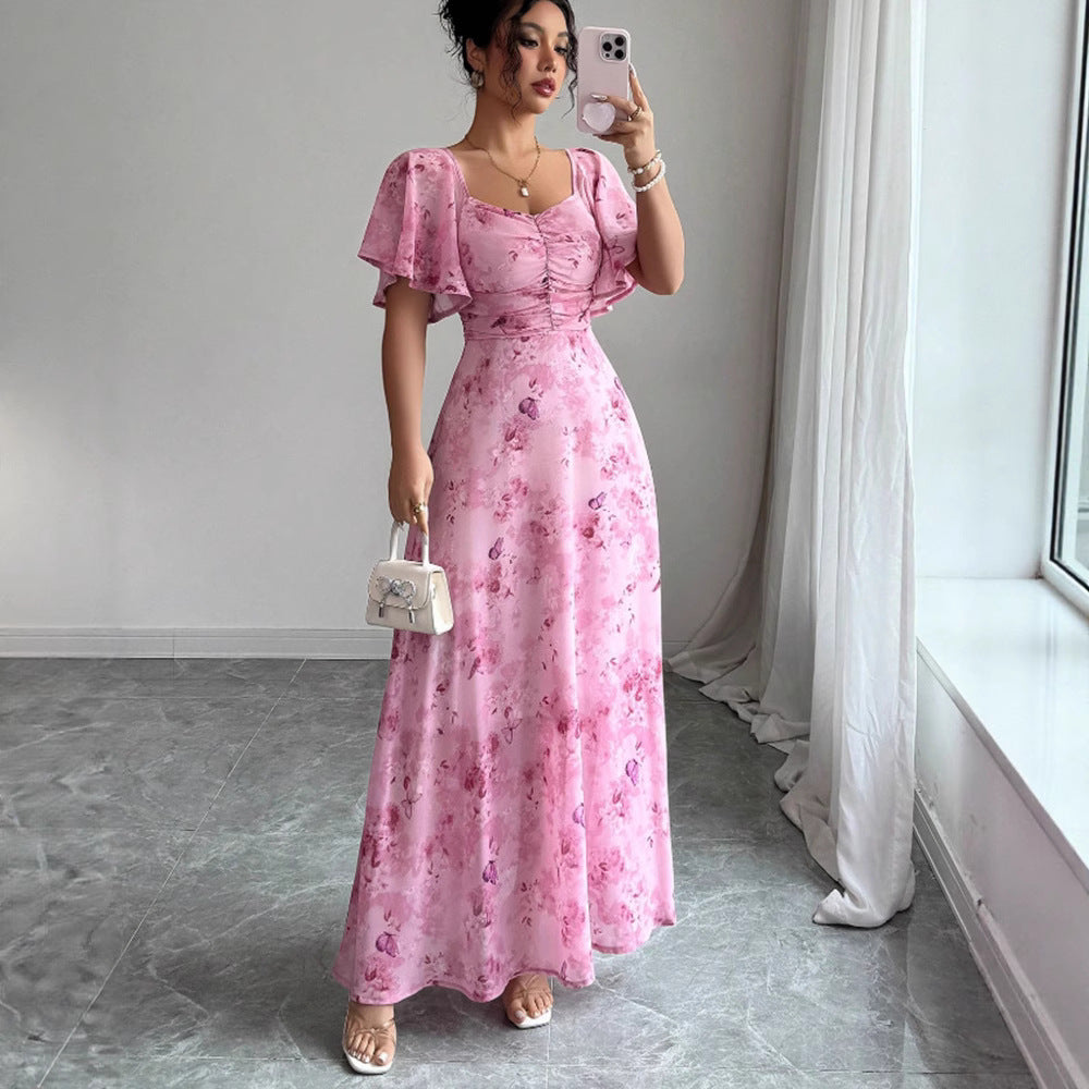 Damen Maxikleid mit fließendem Schnitt und romantischem Blumenmuster EB