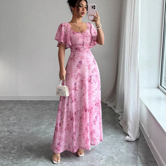 Damen Maxikleid mit fließendem Schnitt und romantischem Blumenmuster EB