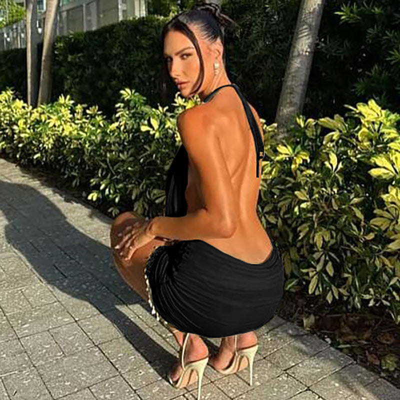 Damen ärmelloses Minikleid mit Raffungen und eleganten Details EB