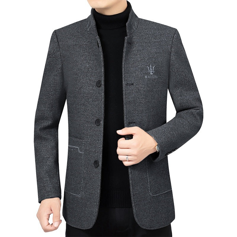 Herren Kurzmantel mit Stehkragen und aufgesetzten Taschen aus Wollmischung EB