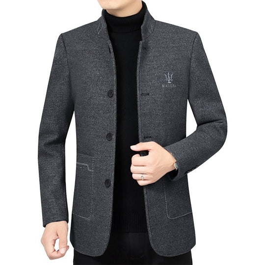 Herren Kurzmantel mit Stehkragen und aufgesetzten Taschen aus Wollmischung EB
