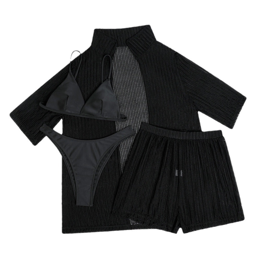 Damen lässiges Strand-Outfit mit offener Robe und Shorts EB