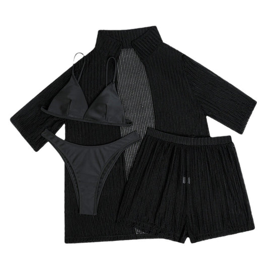 Damen lässiges Strand-Outfit mit offener Robe und Shorts EB