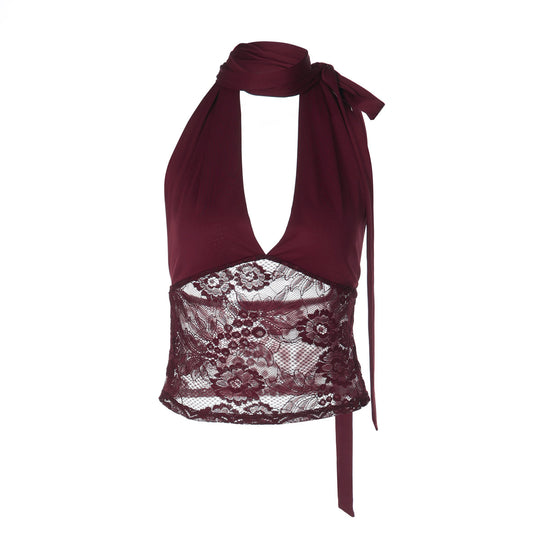 Damen Elegantes Spitzenoberteil mit Halterneck EB