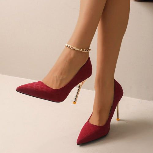 Damen spitze Stiletto-Pumps mit funkelndem Goldabsatz EB