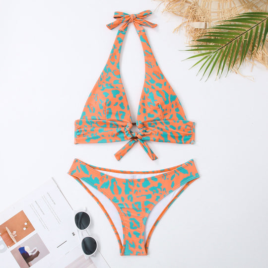 Damen Triangel-Bikini mit verspieltem Knoten-Design und elegantem Strandrock EB