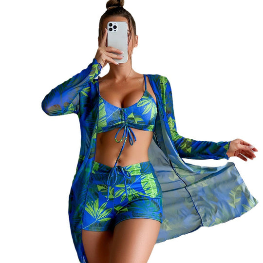 Damen Bikiniset mit luftiger Wickeljacke und floralem Muster EB