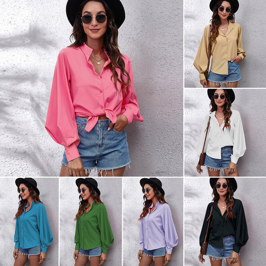 Damen Oversized Longsleeve Bluse mit lässigem Schnitt und voluminösen Ärmeln EB