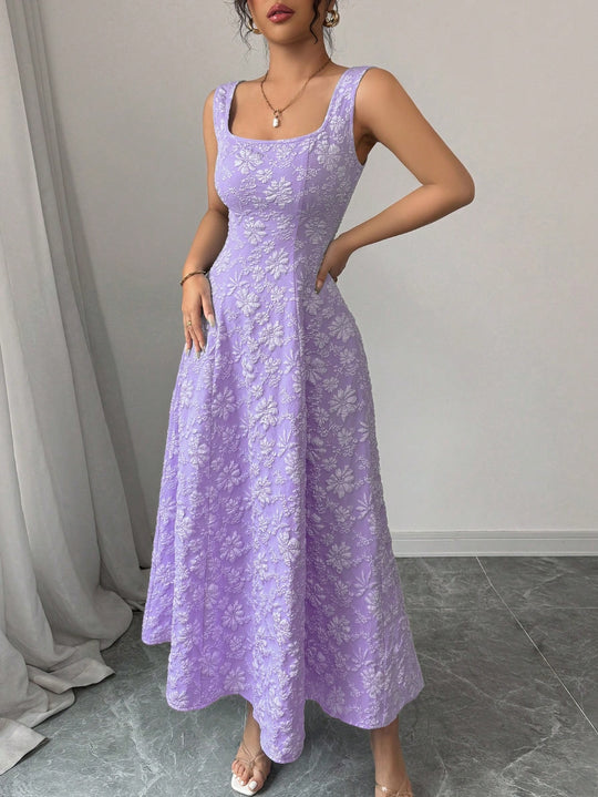 Damen Elegantes Maxikleid mit floralem Design und Quadrat-Ausschnitt EB
