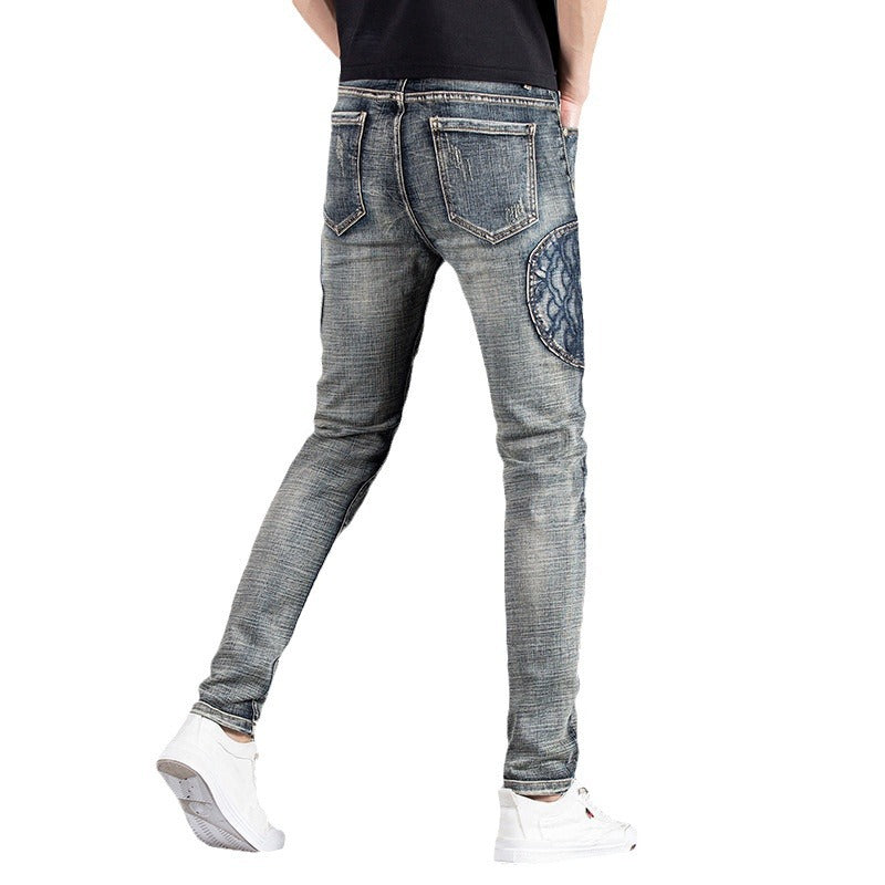 Herren modische Slim Fit Jeans mit kreativen Designelementen und einzigartigen Nähten EB