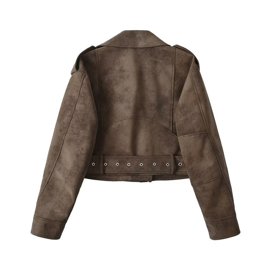 Damen Kunstleder Bikerjacke mit tailliertem Schnitt und verstellbarem Bund EB