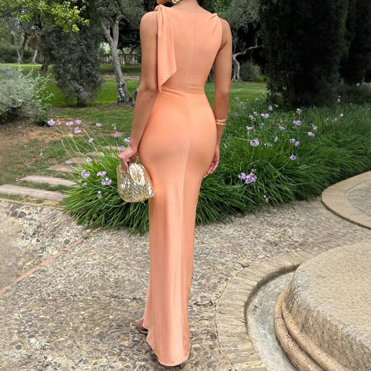 Damen Elegantes Maxikleid mit asymmetrischem Träger und figurbetontem Schnitt EB
