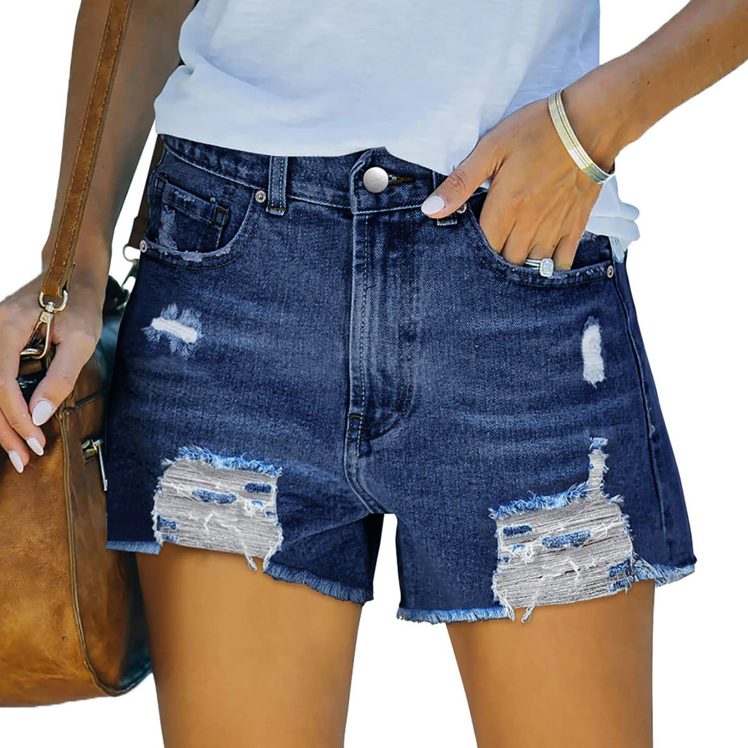 Damen Hochgeschnittene Destroyed Denim-Shorts mit aufwendigen Fransen EB